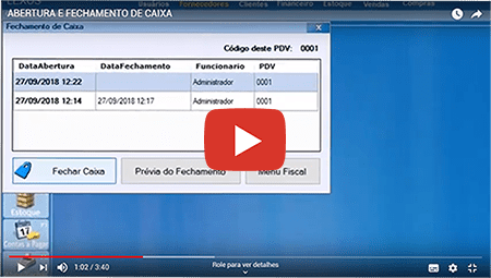 Abertura e fechamento de caixa