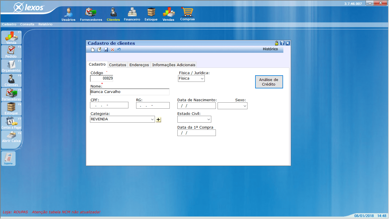 sistema para funeraria - cadastro de cliente 