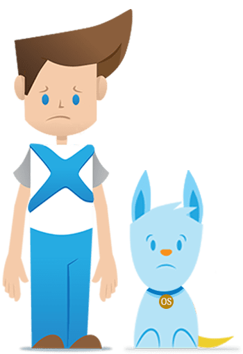 O mascote Lex e seu cão O.S.