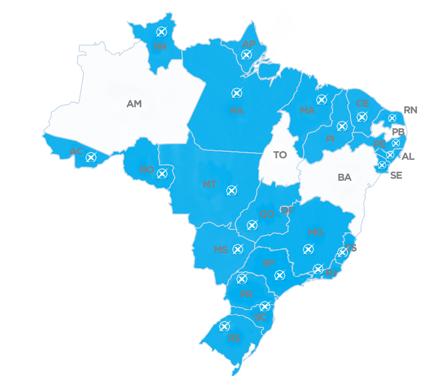Mapa do Brasil com os clientes Lexos